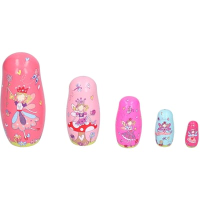 5 stuks Schattige Matroesjka's Handgemaakt Cartoon Patroon Houten Handwerk Ornament Verjaardagscadeau pink
