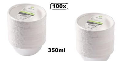 100x Schaal van suikerrietpulp next generation 350ml wit - salade BBQ fruit kom verse gerechten