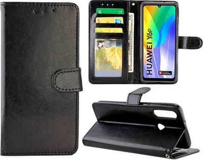 Bookcase Geschikt voor: Huawei Y6p - Zwart - portemonee hoesje