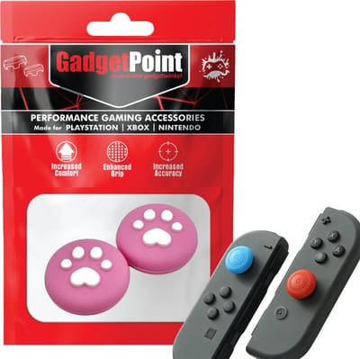 Gadgetpoint - Thumb Grips voor Nintendo Switch Joy-Con Controllers - Gaming Thumbgrips - Performance Anti-Slip Thumbsticks - Bescherming Accessoires - Pootjes - Fel roze met Wit