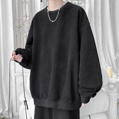 Hoodie Heren Lente en Herfst Nieuw Casual Jacquard Lange Mouw Ronde Hals Jas Heren Blazer Heren Onderjas 5XL black