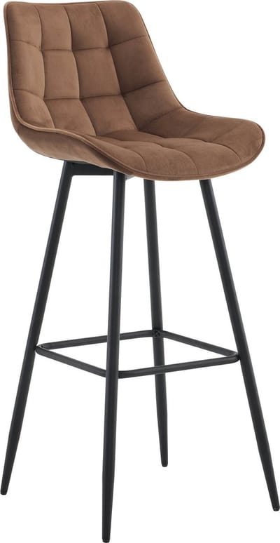 CLP Dartford Barkruk - Met rugleuning - Met voetsteun - Metalen frame - bruin Fluweel