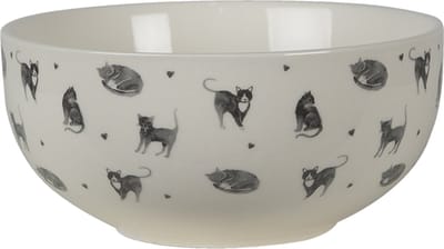 Clayre & Eef Soepkom Ø 14 cm Beige Grijs Keramiek Rond Katten Serveerkom