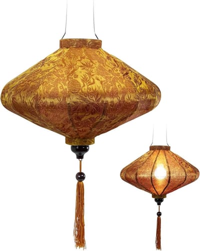 Aziatische Lantaarn - Zijde Lampion - Decoratie Ophangen - Handgemaakt Vakmanschap - 39 cm Diameter - Roest Goud