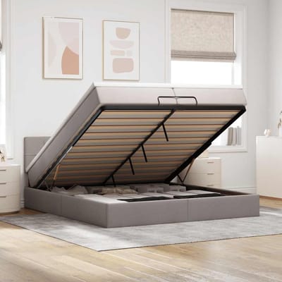 vidaXL - Ottoman - bed - met - matras - 200x200 - cm - stof - taupe