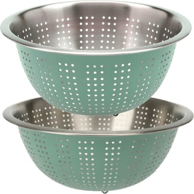 Excellent Houseware RVS keuken vergiet/zeef - set met 2 formaten - mintgroen - Diameter 24 en 27 cm