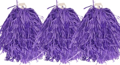 Cheerballs/pompoms - 6x - paars - met franjes en ring handgreep - 28 cm