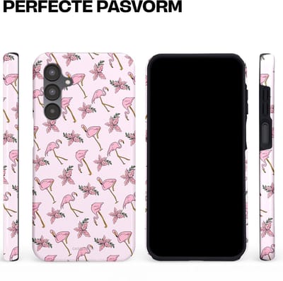 Casetastic hoesje geschikt voor Samsung Galaxy A16 - Dubbellaagse bescherming - Tropisch Roze Flamigo Bloemen Paradijs - Fashion Case - Lichtgrijs Wit Lichtroze