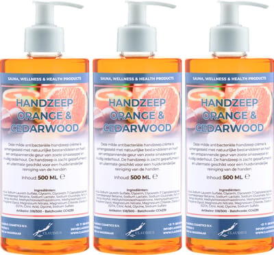 Handzeep Sweet Orange & Cedarwood 500 ml - set van 3 stuks - met gratis pomp - Voordeelverpakking