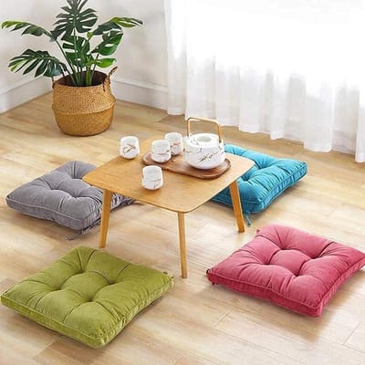 Vierkant stoelkussen - Zitkussen dik - Comfortabel zitten - Antislip onderkant - 43x43 cm - Blauw