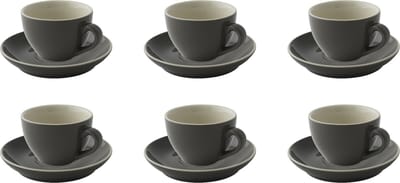 Palmer - Colors - Cappuccino kop en schotel - 6 stuks - 18 cl - Grijs - Porselein - Koffiekopjes