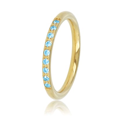 My Bendel - Fijne Aanschuifring Goudkleurig met Blauwe Steentjes - Fijne Aanschuifring Goudkleurig - Blauwe Zirkonia Steentjes - met Luxe Cadeauverpakking | Sieraden Voor Dames | Maat 16.00 Mm / Maat 50