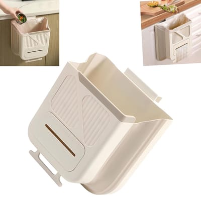 Prullenbak - keuken prullenbak - toiletbak - opvouwbare prullenbak - hangende prullenbak - kan worden gebruikt in de keuken, kast, toilet, badkamer, camper, auto en op de camping (7L - crèmewit)
