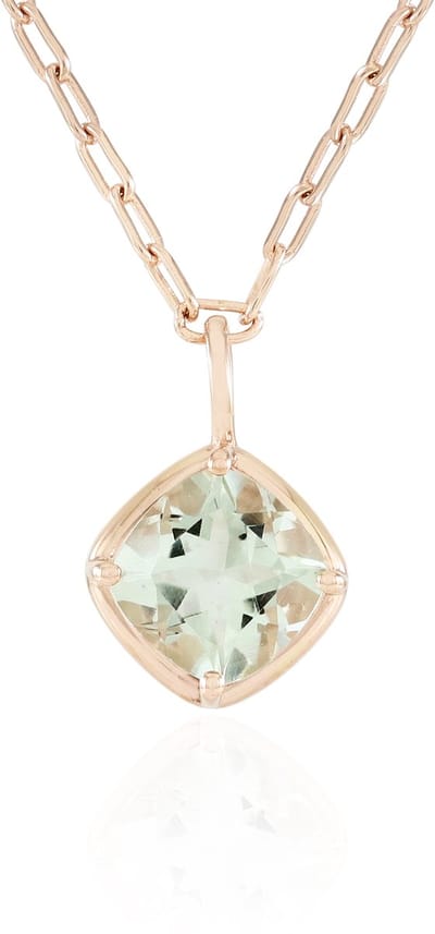 Cavill - Elegante Ketting 925 Sterling Zilver - 18K Roséverguld - 2,25 Karaat Braziliaanse Groene Amethist - Mintgroene Kussenslijpsel - Dames 60 cm