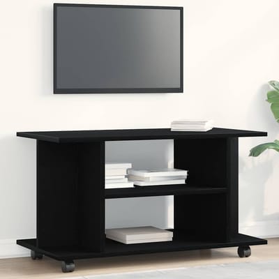 vidaXL - TV-meubel - met - wielen - Zwarte - eik - 80x40x45 - cm - Engineered - Wood