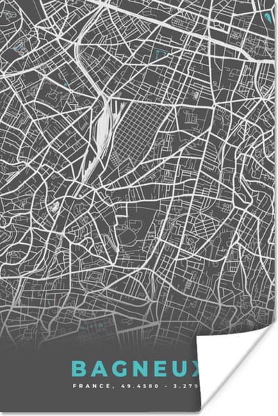 Poster Frankrijk - Plattegrond - Stadskaart - Kaart - Bagneux - 120x180 cm XXL