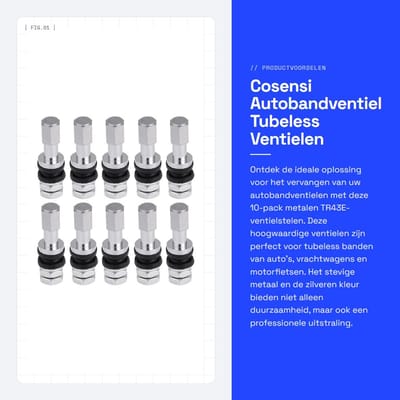 Dailygoods- Autobandventiel 10-pack - Metalen TR43E-ventielstelen - Tubeless - Voor auto/vrachtwagen/motorfiets - Hoogwaardig met stofkap - Gewicht ca. 169g - Bandventiel