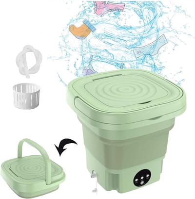 Mini Wasmachine - Draagbare Wasmachine Opvouwbaar - Ondergoed Babykleding Wassen - Met Blu-Ray Reiniging - 8L Capaciteit - Groen