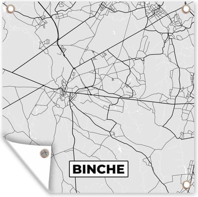 Tuin poster Zwart Wit – België – Plattegrond – Stadskaart – Kaart – Binche - 200x200 cm - Tuindoek