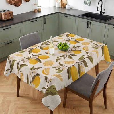 Zomer Citroen Bloemen Bladeren Print Rechthoekige Tafelkleed voor Tafeldecor Boerderij Fruit Citroen Keuken Eettafelkleed Feestdecoratie 140x140cm