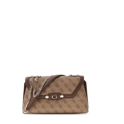 GUESS schoudertas handtas Lindsey Convertible Xbody Flap Latte Logo Lichtbruin