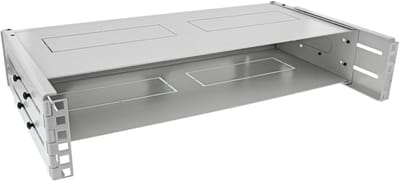 Muurbeugel voor 19 inch componenten | bodem en deksel | 24-40 cm diep | max. 10 kg | 2U | grijs