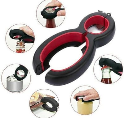 Multifunctionele 6 in 1 Blikopener- Flesopener- Potopener- Deksel Opener- Gereedschap om Doppen van Flessen en Potten te Verwijderen