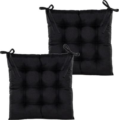 Anna's collection Stoelkussen gewatteerd - 2x - zwart - 38 x 38 cm - binnen/buiten