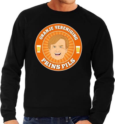 Oranje vereniging Prins Pils sweater zwart heren - Koningsdag kleding S
