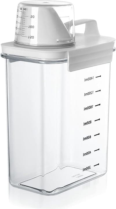 Luchtdichte wasmiddeldispenser met maatbeker en opbergdoos - 1800 ml - waspoeder - wasmiddel - voercontainer