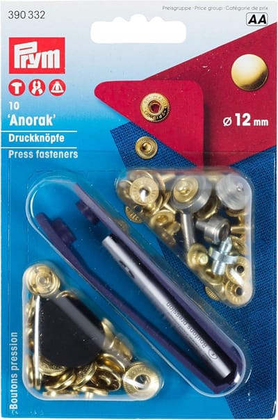 Prym Sew-free push button - Anorak -Brass - 12 mm - Gold, 10 pieces