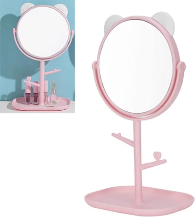 Verstelbare Make-up Spiegel met Opbergtas en Dimbare Verlichting voor Gemakkelijk Gebruik op Tafel