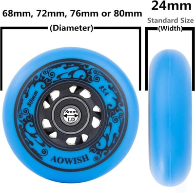 Inline skate wielen - Reservewielen rolschaatsen - Buiten skaten - Asfaltformule 85A - 76 mm - Blauw