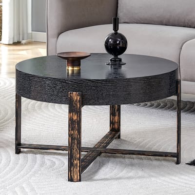 DESMIU Bijzettafel - Ronde Zwarte Tafel Met Stabiele Kruispoot En Fijne Nerf - Voor Woonkamer En Slaapkamer - MDF En Metaal - 68 X 39 Cm