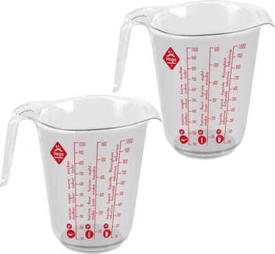 Hega Hogar Maatbeker met schenktuit - 2x - 1 liter - kunststof - met maataanduiding