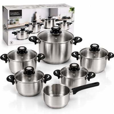 Excellent Houseware Pannenset 11-delig – RVS Kookpannenset met Glazen Deksels – Geschikt voor Inductie, Gas, Elektrisch, Keramisch & Halogeen – Vaatwasserbestendig