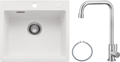 CECIPA max Granieten spoelbakken 40x45CM - Spoelbakken Keuken Wit - Spoelbak Keuken Met Koudwaterkraan - Enkele spoelbakken Met sifon - waterafvoersysteem en overloopset