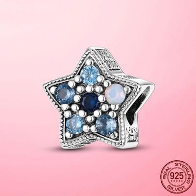 S925 925 Sterling Zilver Helder Blauwe Ster Bedel Blauwe CZ Kralen Passend op Originele Mode Bedel Armband Zilver 925 Sieraden Maken white