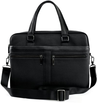 Solier SL41 Lorien - Heren laptoptas 15 inch - Echt leer - Laptopvak en meerdere vakken - Verstelbare schouderriem - Zwart