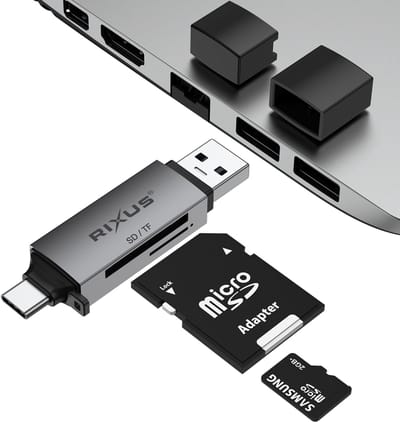 Rixus 4-1 USB 3.0, USB-C To SD/TF Card Reader Space Gray