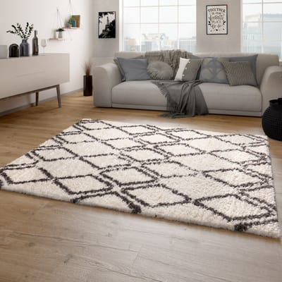 Paco Home Hoogpolig Vloerkleed Woonkamer Shaggy Langpolig Scandinavisch Ruiten Patroon 120x160 cm