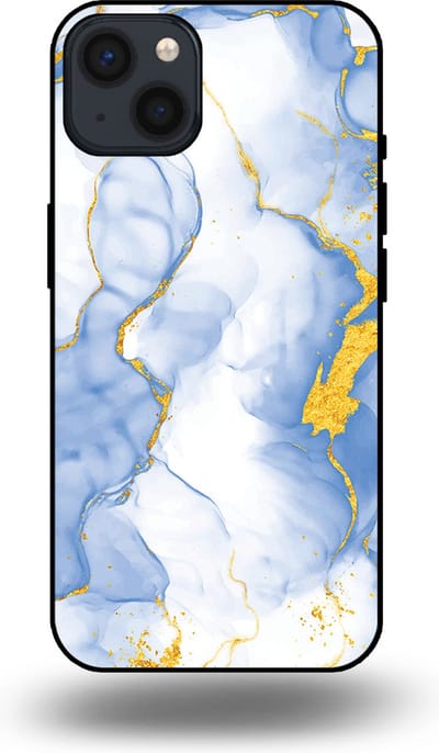 Smartphonica Telefoonhoesje Geschikt voor iPhone 13 met Lichtblauw Goud Marmer Opdruk - TPU Backcover Case Lightblue Gold Marble Design geschikt voor iPhone 13