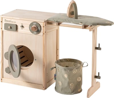 howa houten Kinderwasmachine - speelgoedwasmachine - met waslijn, strijkplank, wasmand en strijkijzer - 48142
