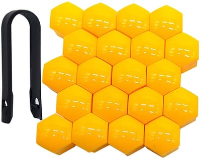 Cosensi- Wielmoerkap 19 mm - 20 Stuks - Inclusief Verwijdertool - Hexagonaal - Kunststof - Geel - Wielmoerkapjes