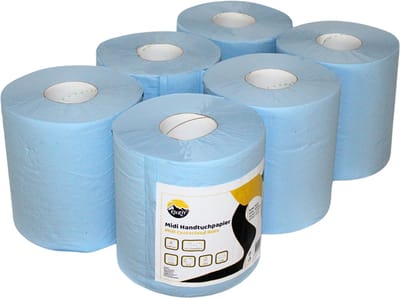KURTT - Premium Poetspapier Blauw, Poetsrol (2laags) 6 x 150 meter, Handdoekrol, Midi rollen, snel absorberend, stevige papier