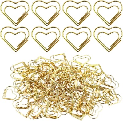 Dailygoods- Hartvormige Klemmen 110 Stuks - Papierklemmen - Documentensorteerclip - Decoratie - Doe-het-zelf - Lichtgewicht Metaal - Gouden Kleur - Paperclips