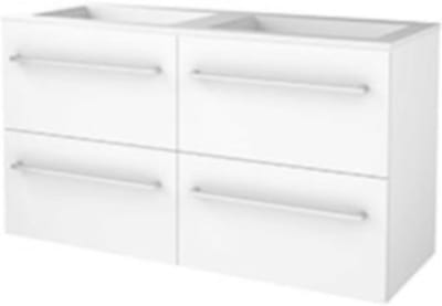 Basic-Line Start 46 Badkamermeubelset - 120 x 46 cm - Met Grepen - 4 Lades - Acryl Wastafel - Zonder Kraangat - Ice White