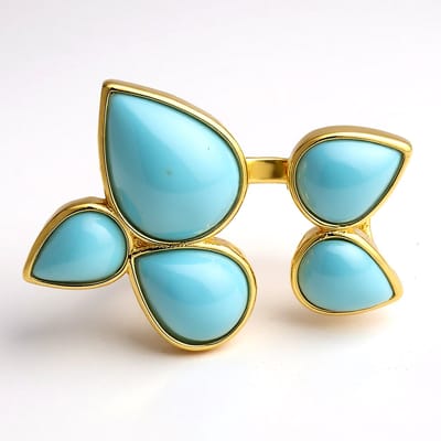 Cavill - Larimar Ring 14,15 ct - 925 Sterling Zilver met Goudkleurige Plating - Peervorm - Unieke Caribische Zomer Sieraad