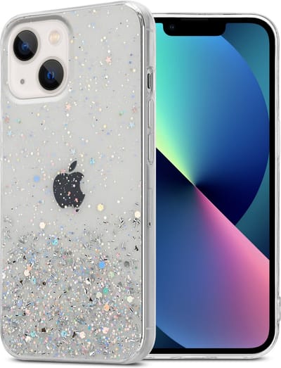 Cadorabo Hoesje geschikt voor Apple iPhone 14 in Transparant met Glitter - Beschermhoes van flexibel TPU silicone met fonkelende glitters Case Cover Etui