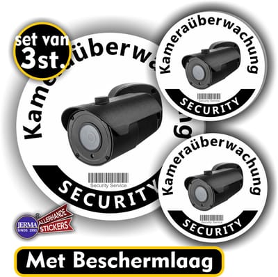 Jerma - Camera toezicht - Duits - Stickers - 3 st. - Ø 12 - 2x Ø 7 cm - Weerbestendig - Zelfklevend